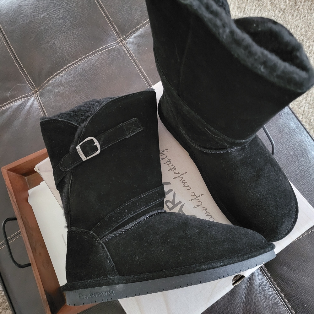 BearPaw Women's Black Winter Boots with Buckle
